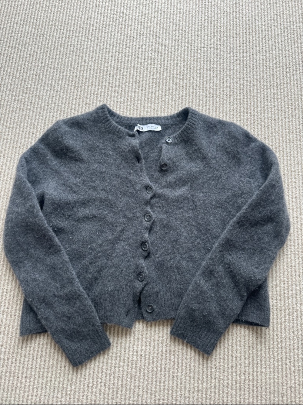 Zara Dark Gray Button-Front Wool Blend Cardigan